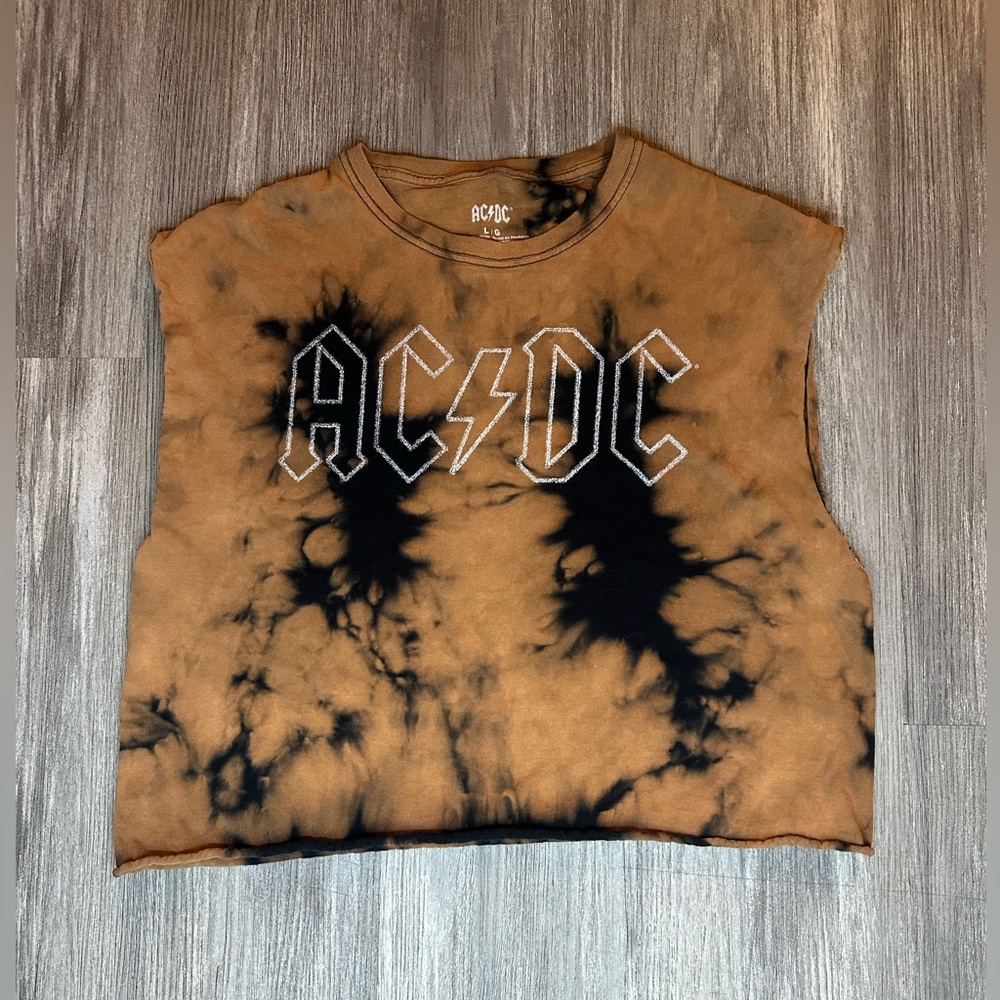 AC/DC Bleach Tie Dye Muscle Tank - Cropped Band Tee - Tagged Large, Fits Medium